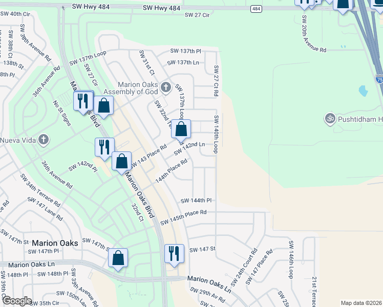map of restaurants, bars, coffee shops, grocery stores, and more near 14249 Southwest 32nd Terrace Road in Ocala