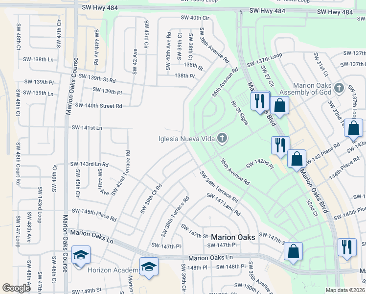 map of restaurants, bars, coffee shops, grocery stores, and more near 14287 Southwest 39th Terrace in Ocala