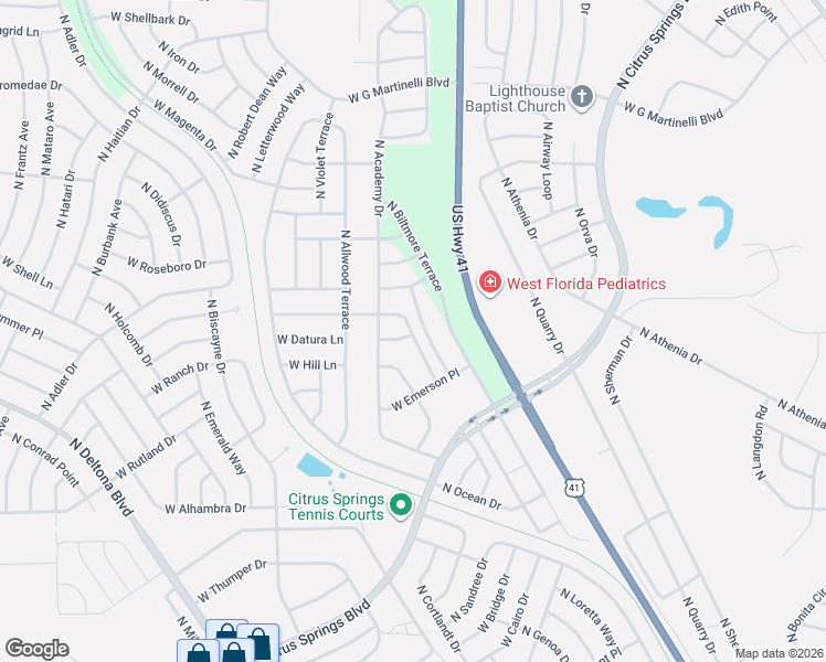 map of restaurants, bars, coffee shops, grocery stores, and more near 1362 West Alexander Drive in Citrus Springs