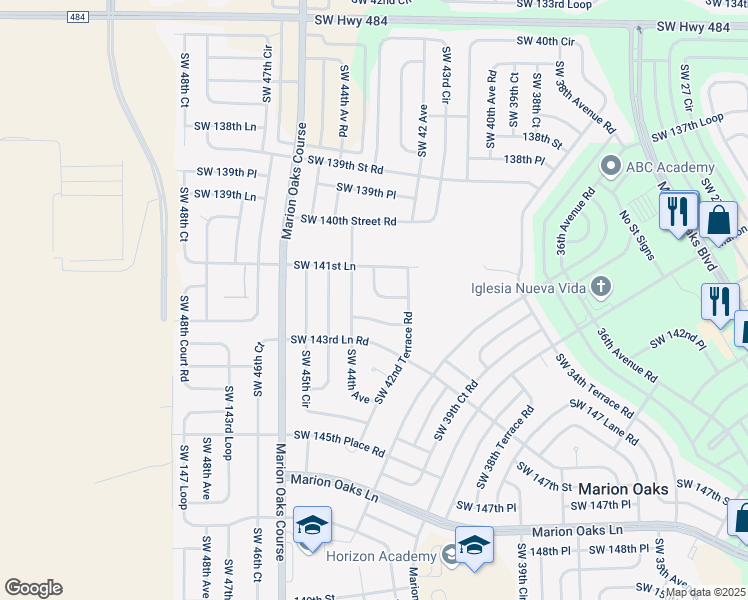map of restaurants, bars, coffee shops, grocery stores, and more near 4312 Southwest 142nd Street Road in Ocala