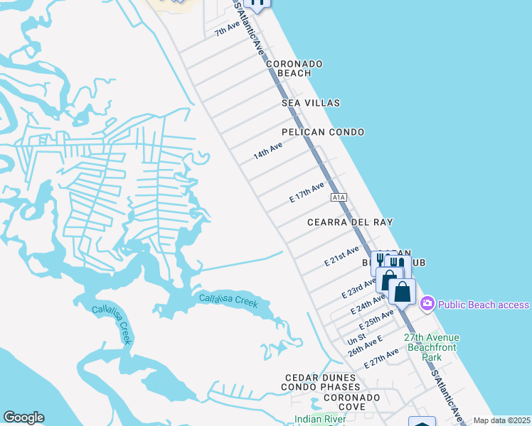 map of restaurants, bars, coffee shops, grocery stores, and more near 3256 Saxon Drive in New Smyrna Beach