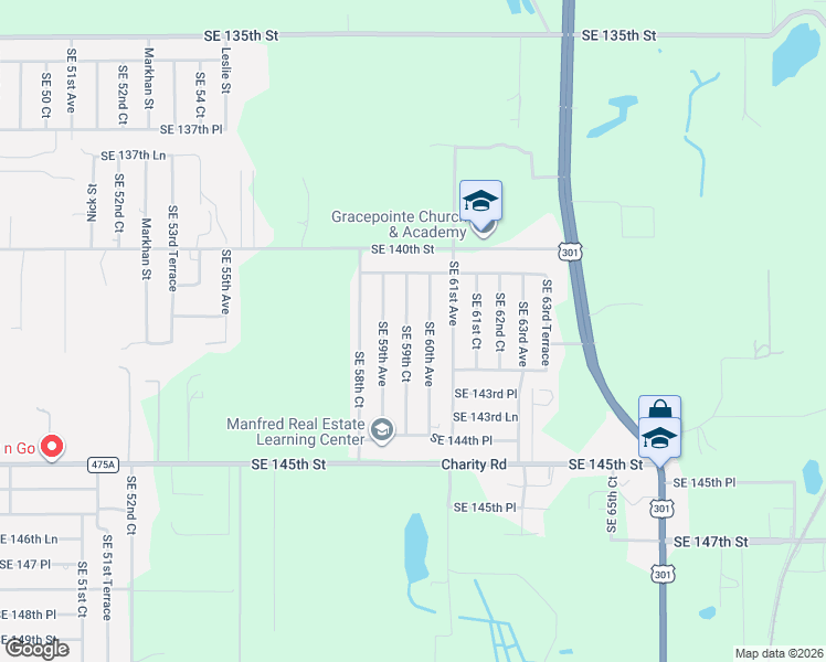 map of restaurants, bars, coffee shops, grocery stores, and more near 14198 Southeast 59th Court in Summerfield