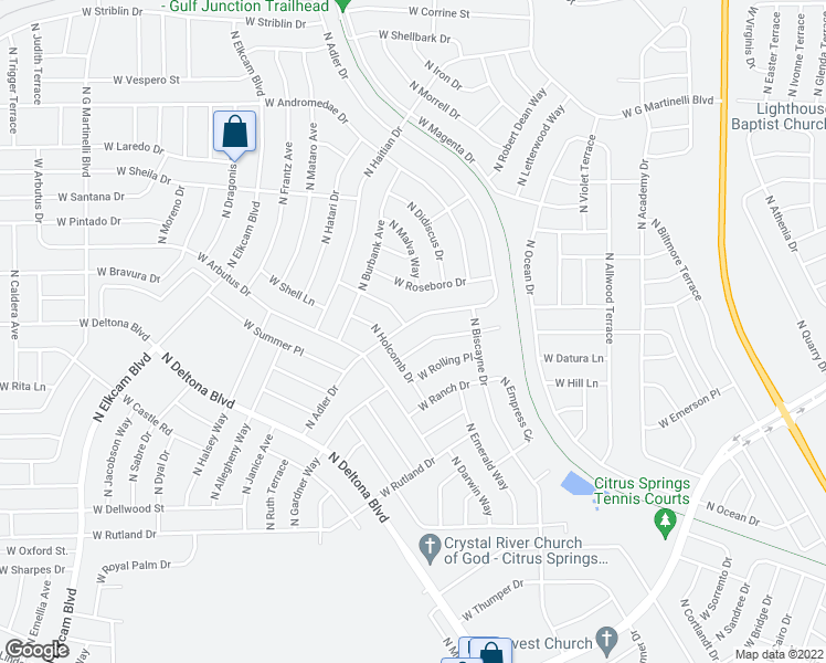 map of restaurants, bars, coffee shops, grocery stores, and more near 10501 North Adler Drive in Citrus Springs