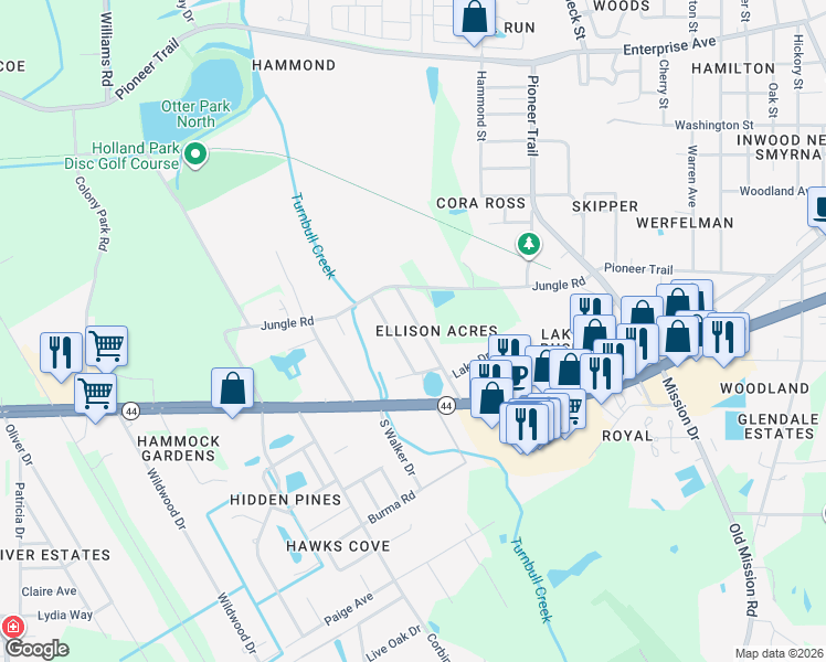 map of restaurants, bars, coffee shops, grocery stores, and more near 149 Temple Street in New Smyrna Beach