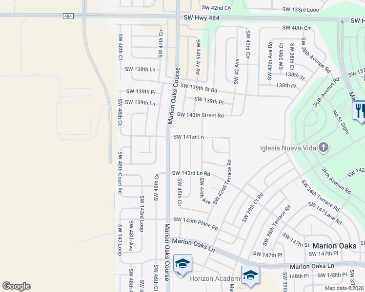 map of restaurants, bars, coffee shops, grocery stores, and more near 14199 Southwest 45th Circle in Ocala