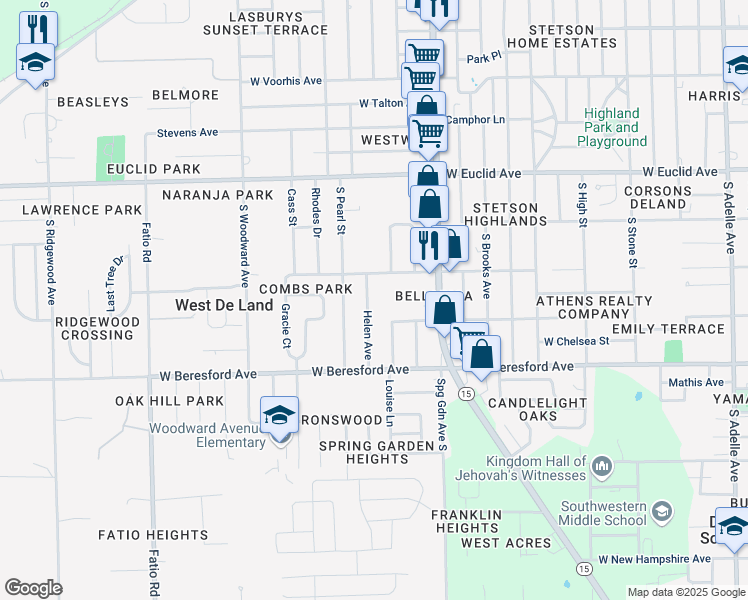 map of restaurants, bars, coffee shops, grocery stores, and more near 751 Helen Avenue in DeLand