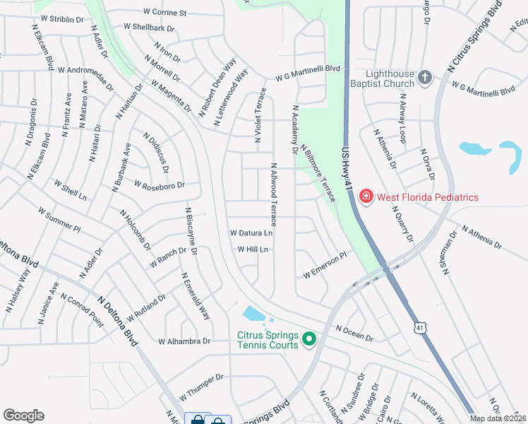 map of restaurants, bars, coffee shops, grocery stores, and more near 1571 West Alexander Drive in Citrus Springs
