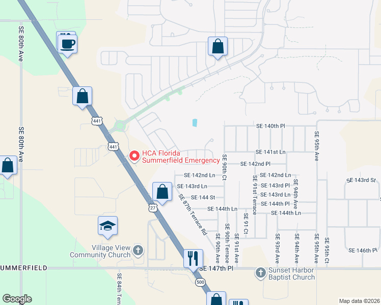 map of restaurants, bars, coffee shops, grocery stores, and more near 14179 Southeast 88th Court in Summerfield