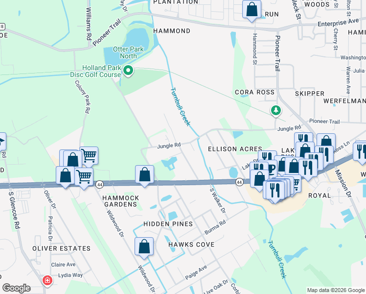 map of restaurants, bars, coffee shops, grocery stores, and more near 127 Linda Road in New Smyrna Beach