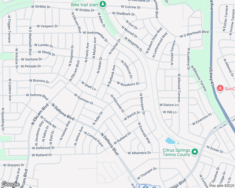 map of restaurants, bars, coffee shops, grocery stores, and more near 10501 North Adler Drive in Citrus Springs