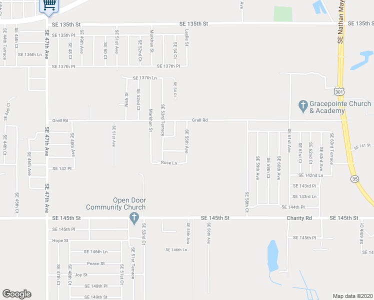 map of restaurants, bars, coffee shops, grocery stores, and more near Southeast 55th Avenue in Summerfield