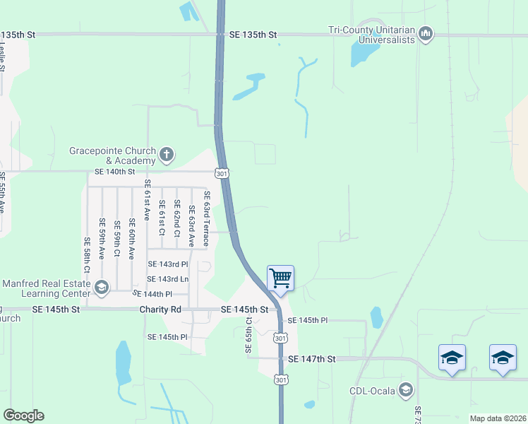 map of restaurants, bars, coffee shops, grocery stores, and more near 14191 U.S. 301 in Summerfield