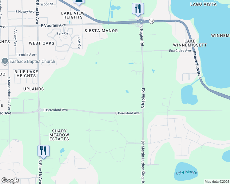 map of restaurants, bars, coffee shops, grocery stores, and more near in DeLand