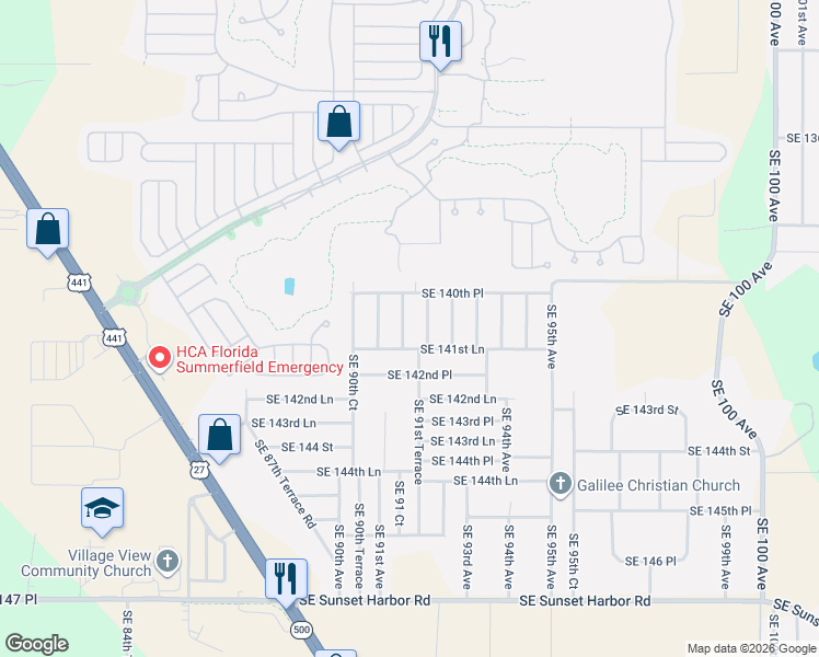 map of restaurants, bars, coffee shops, grocery stores, and more near 14081 Southeast 92nd Avenue in Summerfield