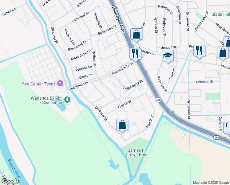 map of restaurants, bars, coffee shops, grocery stores, and more near in Lake Jackson