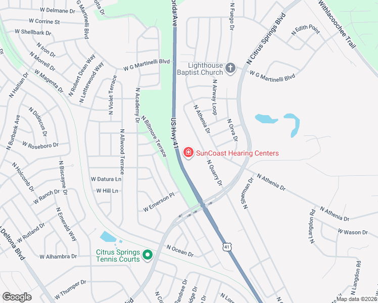 map of restaurants, bars, coffee shops, grocery stores, and more near 10575 North Florida Avenue in Citrus Springs