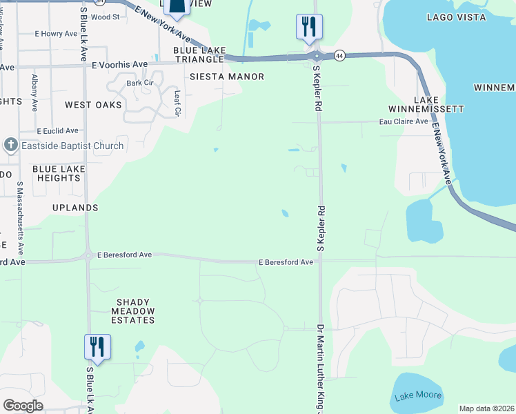map of restaurants, bars, coffee shops, grocery stores, and more near 606 South Kepler Road in DeLand