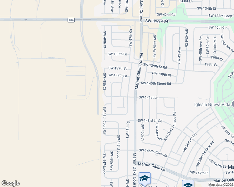 map of restaurants, bars, coffee shops, grocery stores, and more near 14059 47th Avenue in Ocala