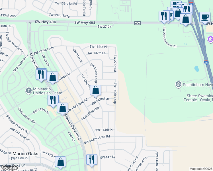 map of restaurants, bars, coffee shops, grocery stores, and more near 2933 Southwest 140th Place in Ocala