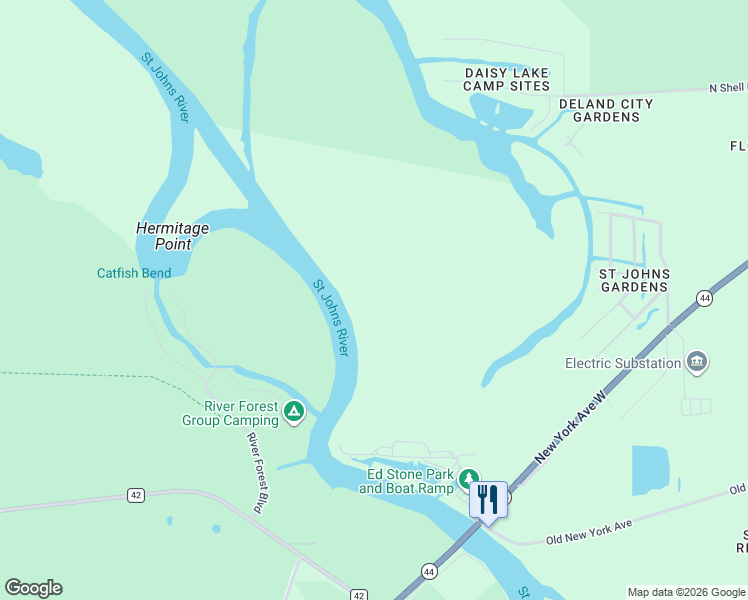 map of restaurants, bars, coffee shops, grocery stores, and more near Clearhill Road in DeLand