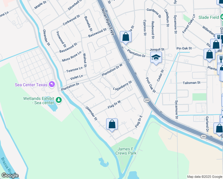 map of restaurants, bars, coffee shops, grocery stores, and more near in Lake Jackson