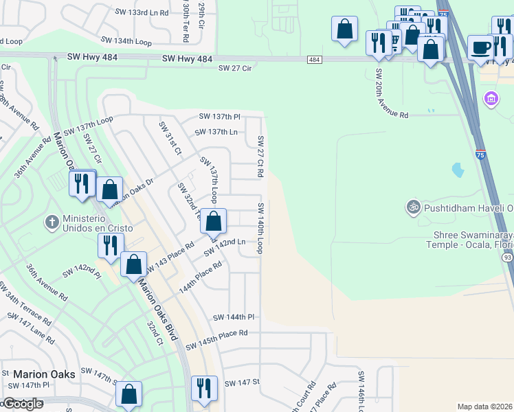 map of restaurants, bars, coffee shops, grocery stores, and more near 2737 Southwest 140th Place in Ocala