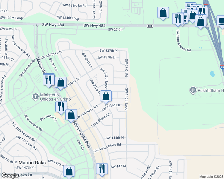 map of restaurants, bars, coffee shops, grocery stores, and more near 2933 Southwest 140th Place in Ocala