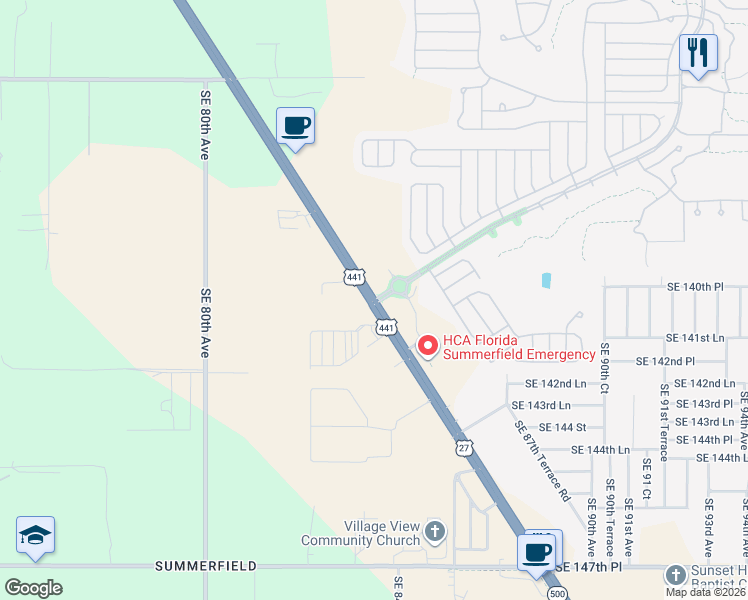 map of restaurants, bars, coffee shops, grocery stores, and more near 16225 Florida 500 in Marion County