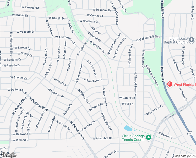 map of restaurants, bars, coffee shops, grocery stores, and more near 10597 North Didiscus Drive in Citrus Springs
