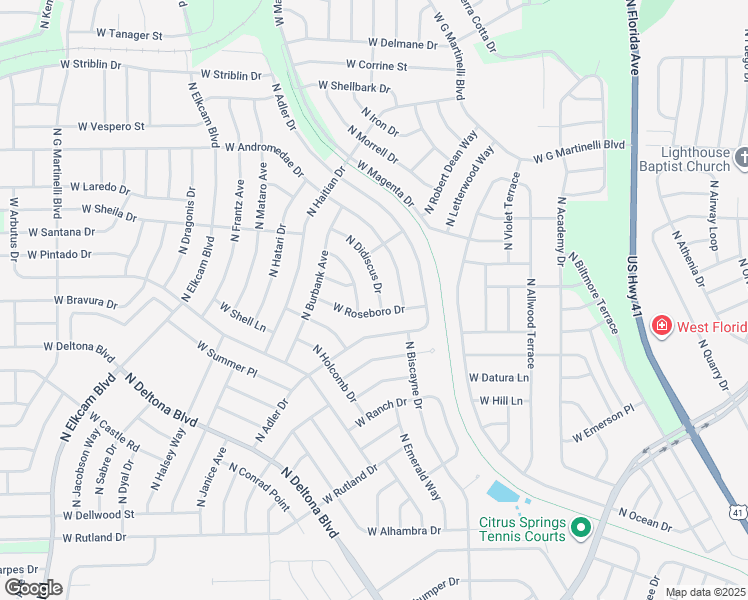 map of restaurants, bars, coffee shops, grocery stores, and more near 10597 North Didiscus Drive in Citrus Springs