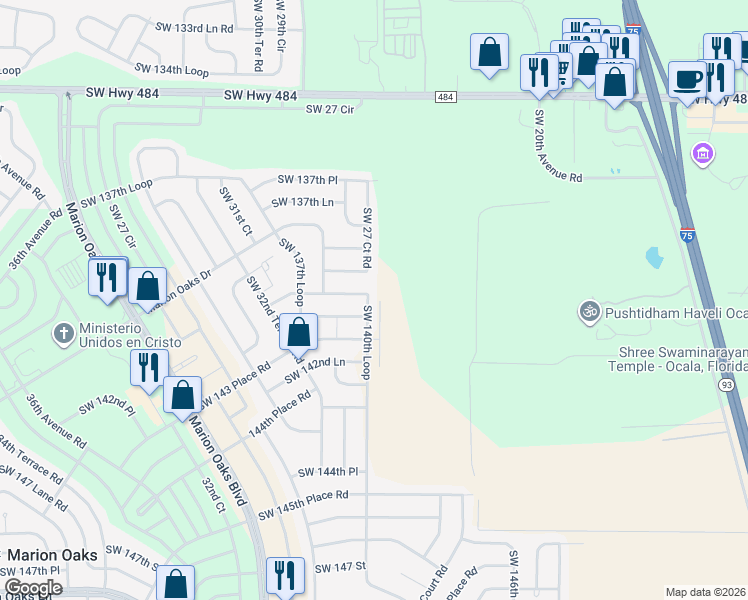 map of restaurants, bars, coffee shops, grocery stores, and more near 2737 Southwest 140th Place in Ocala