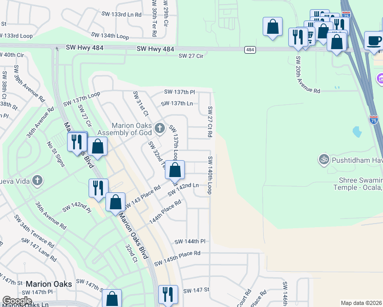 map of restaurants, bars, coffee shops, grocery stores, and more near 2933 Southwest 140th Place in Ocala