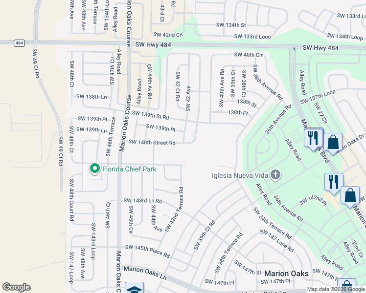 map of restaurants, bars, coffee shops, grocery stores, and more near 4190 SW 140th Street Rd in Ocala