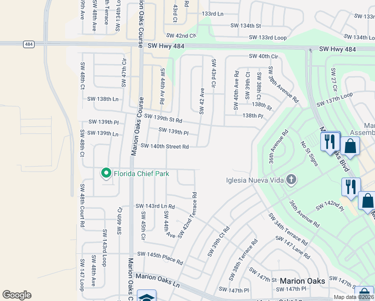 map of restaurants, bars, coffee shops, grocery stores, and more near 4190 SW 140th Street Rd in Ocala
