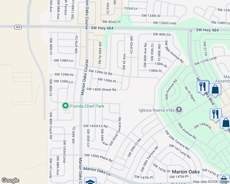map of restaurants, bars, coffee shops, grocery stores, and more near 4190 SW 140th Street Rd in Ocala