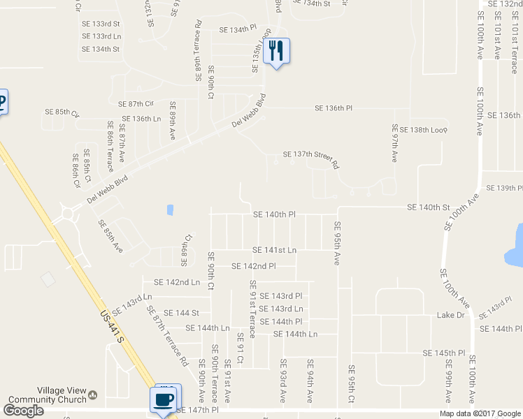 map of restaurants, bars, coffee shops, grocery stores, and more near 9215 Southeast 140th Place in Summerfield