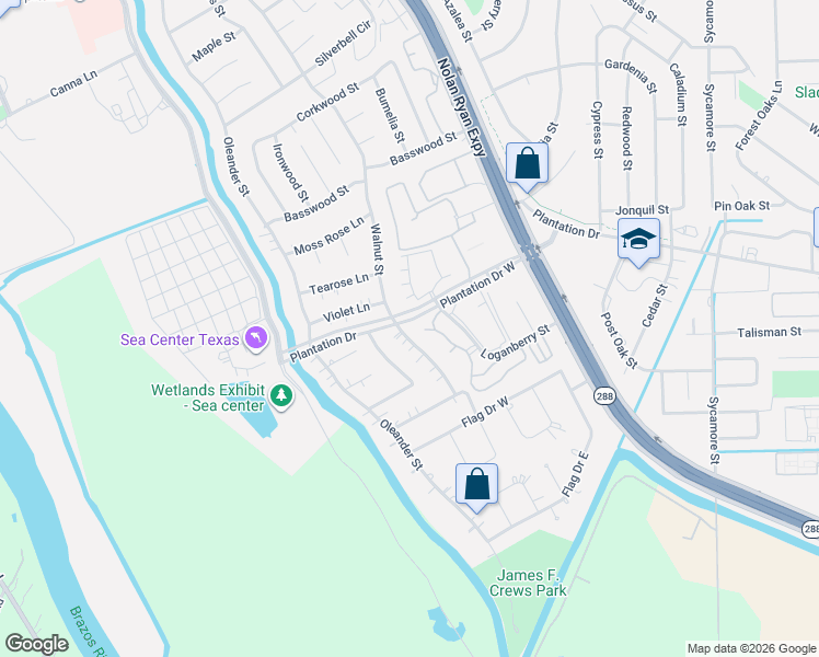map of restaurants, bars, coffee shops, grocery stores, and more near 633 Walnut Street in Lake Jackson