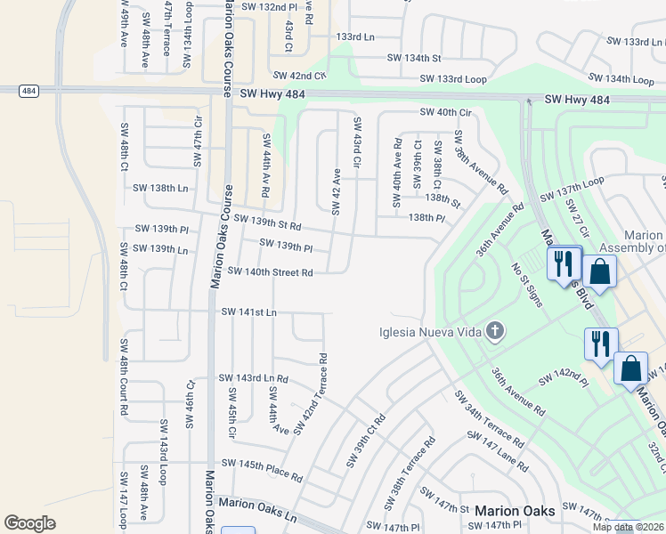map of restaurants, bars, coffee shops, grocery stores, and more near 4232 Southwest 139th Place in Ocala