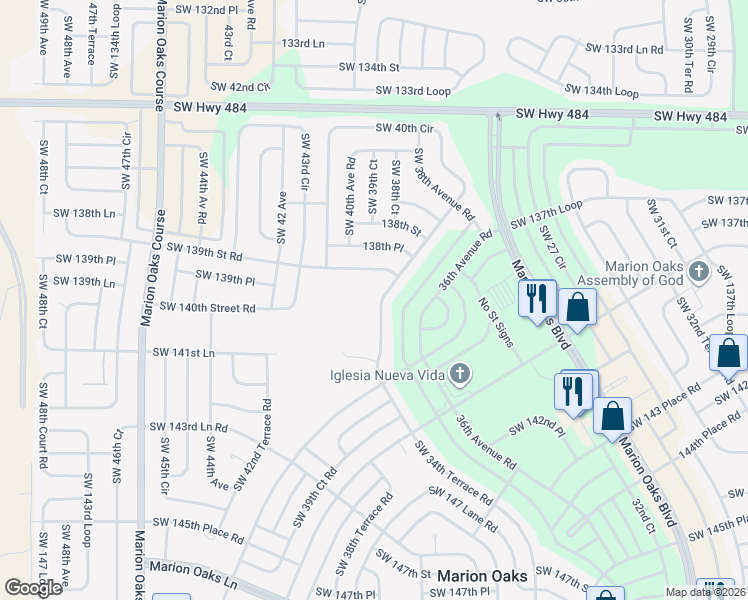 map of restaurants, bars, coffee shops, grocery stores, and more near 13980 Southwest 34th Terrace Road in Ocala