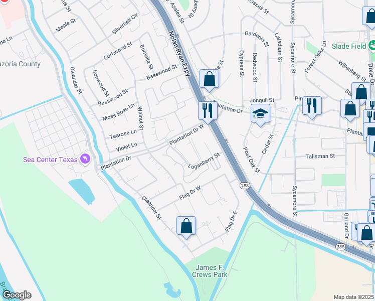 map of restaurants, bars, coffee shops, grocery stores, and more near 127 Plantation Drive West in Lake Jackson