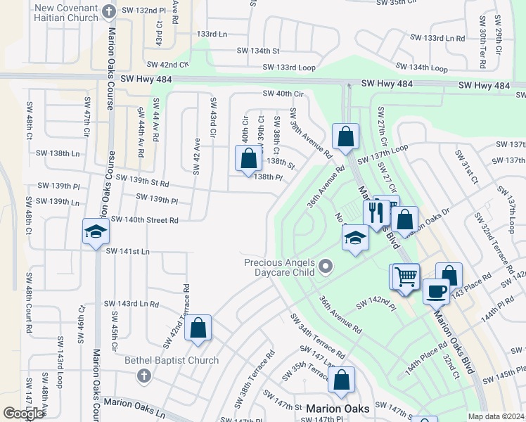 map of restaurants, bars, coffee shops, grocery stores, and more near 13980 Southwest 34th Terrace Road in Ocala
