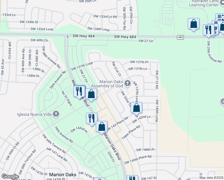 map of restaurants, bars, coffee shops, grocery stores, and more near 163 Marion Oaks Drive in Ocala