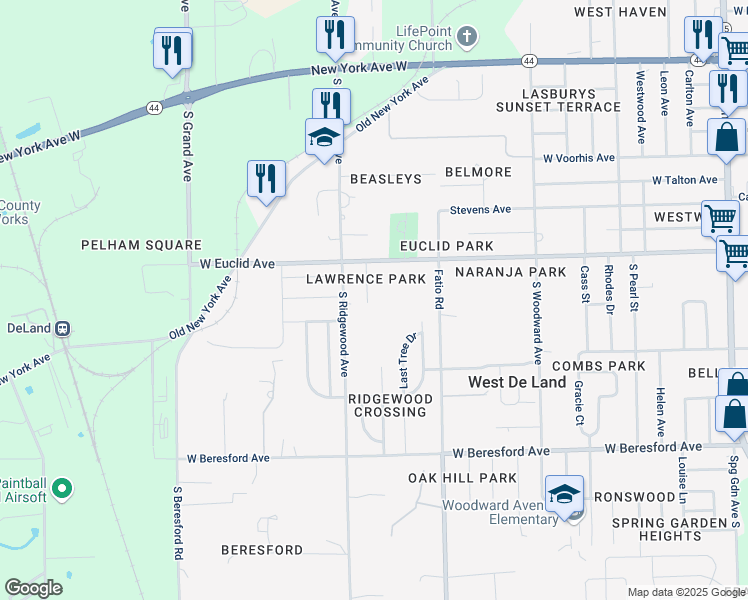 map of restaurants, bars, coffee shops, grocery stores, and more near 507 Fairfield Avenue in DeLand