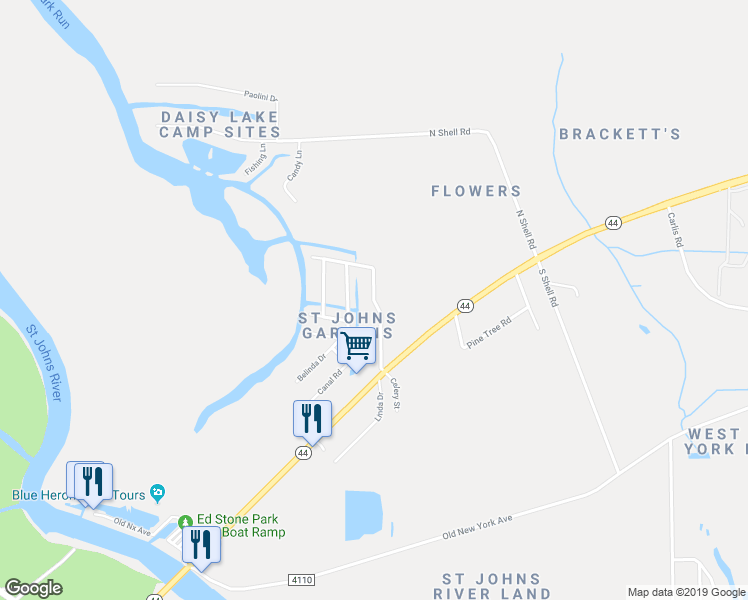 map of restaurants, bars, coffee shops, grocery stores, and more near 305 Paradise Drive in DeLand