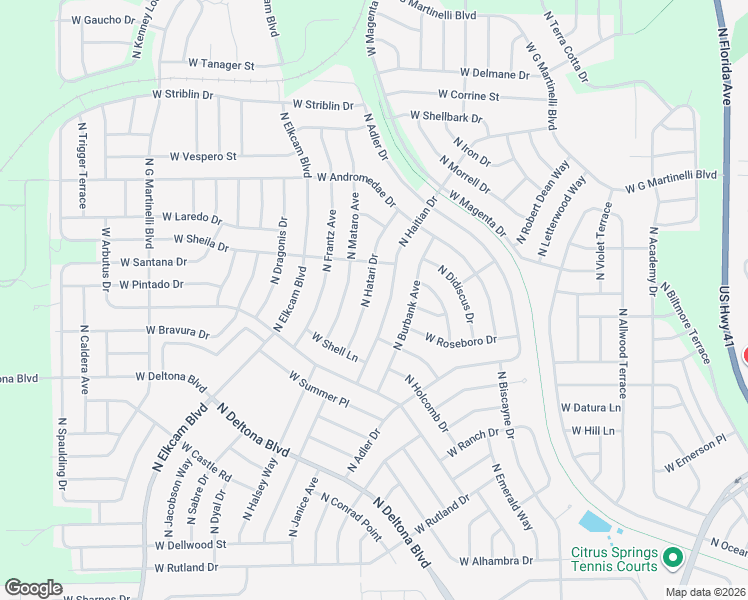 map of restaurants, bars, coffee shops, grocery stores, and more near 10691 North Hatari Drive in Citrus Springs