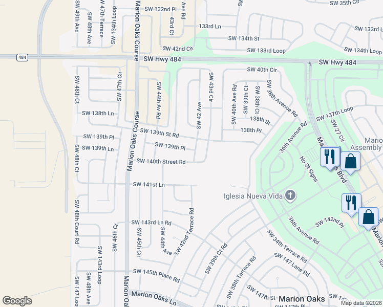 map of restaurants, bars, coffee shops, grocery stores, and more near 4232 SW 139th Pl in Ocala