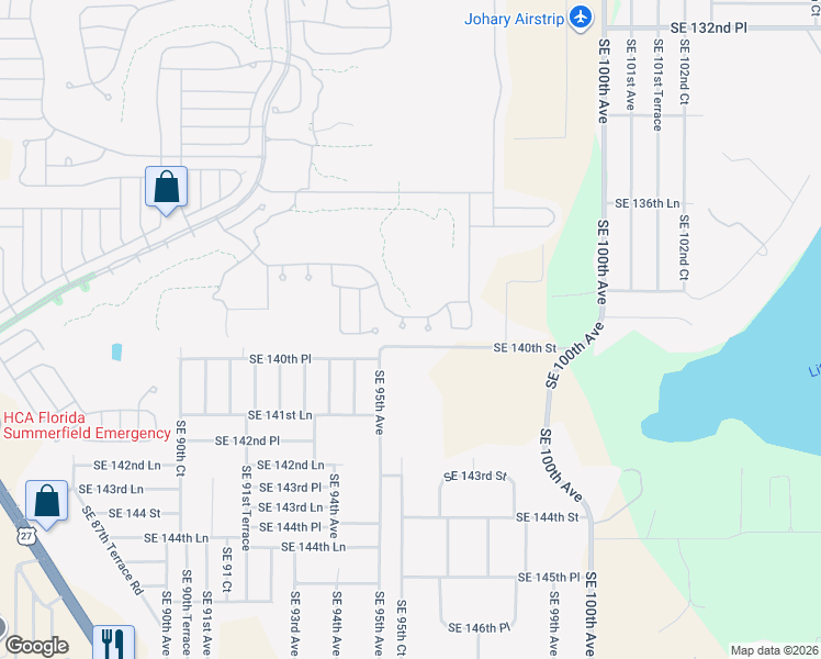 map of restaurants, bars, coffee shops, grocery stores, and more near 13941 Southeast 95th Court in Summerfield