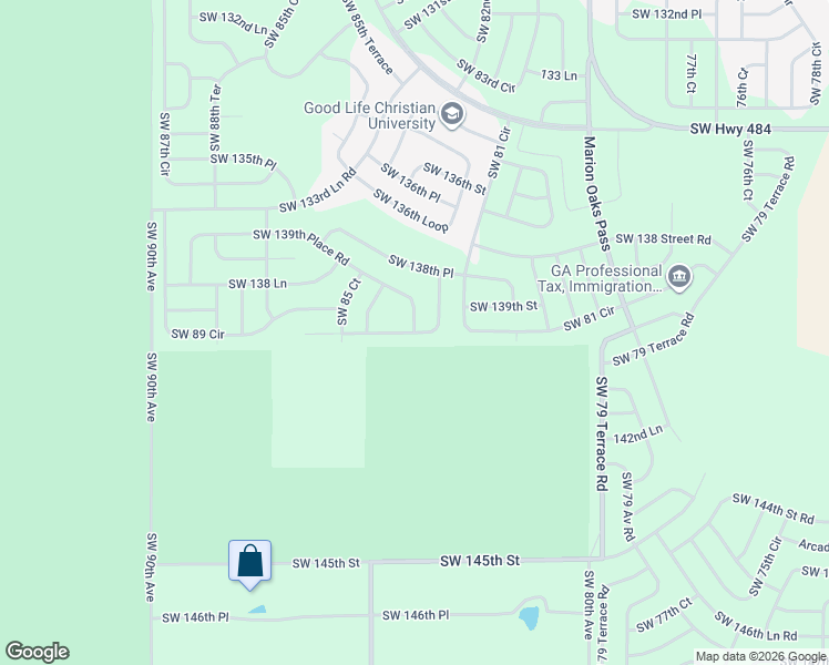 map of restaurants, bars, coffee shops, grocery stores, and more near 8484 Southwest 139th Lane Road in Ocala