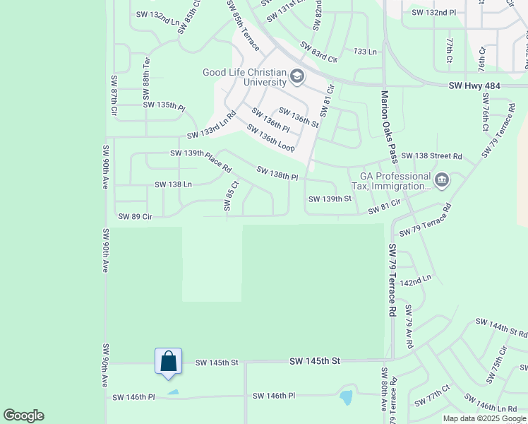 map of restaurants, bars, coffee shops, grocery stores, and more near 8484 Southwest 139th Lane Road in Ocala