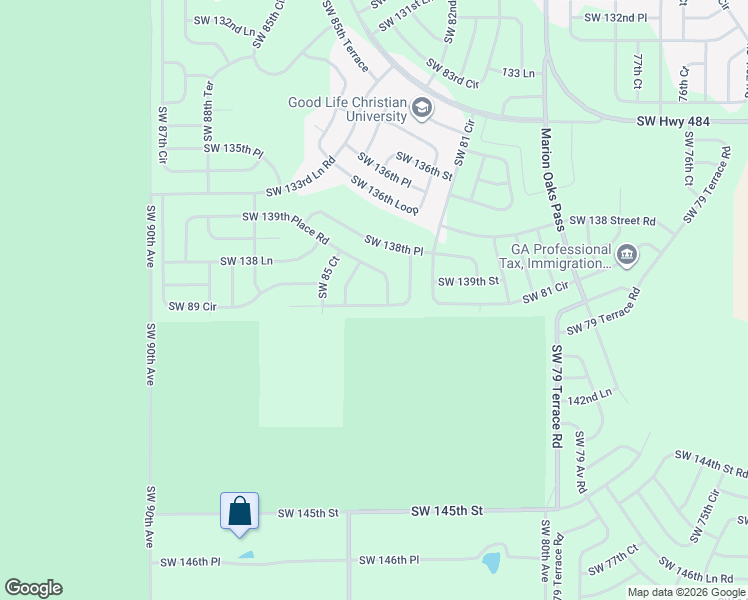 map of restaurants, bars, coffee shops, grocery stores, and more near 8484 Southwest 139th Lane Road in Ocala